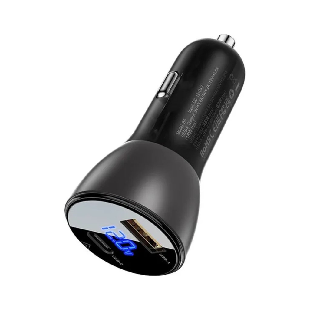 Зарядний пристрій Acefast 2xUSB 63W (USB-C + USB-A) B6 with digital display (6974316280972)