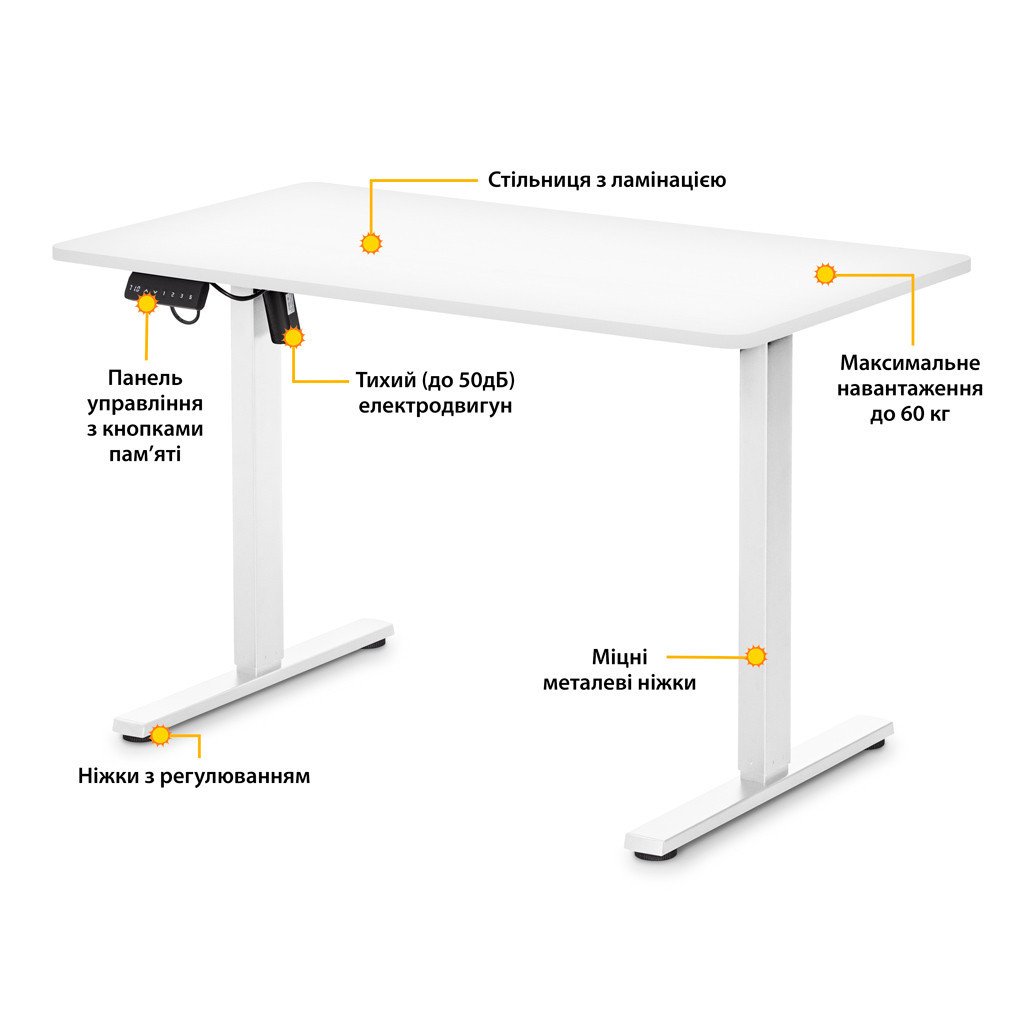 Комп’ютерний стіл Mealux PowerDesk Lite White з електрорегулюванням висоти (EVO-201 Lite W/W)