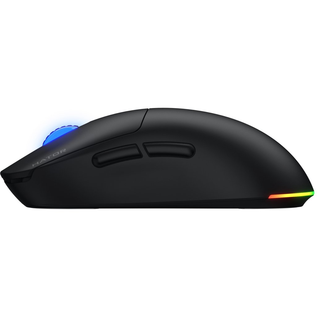 Миша бездротова Hator Quasar 3, Black, Bluetooth / 2.4GHz / USB, оптична (сенсор PixArt PMW 3311), до 12000 dpi, 35G, перемикачі Hator Optical 100M / Huano 3M, акумулятор 600 mAh (HTM730)