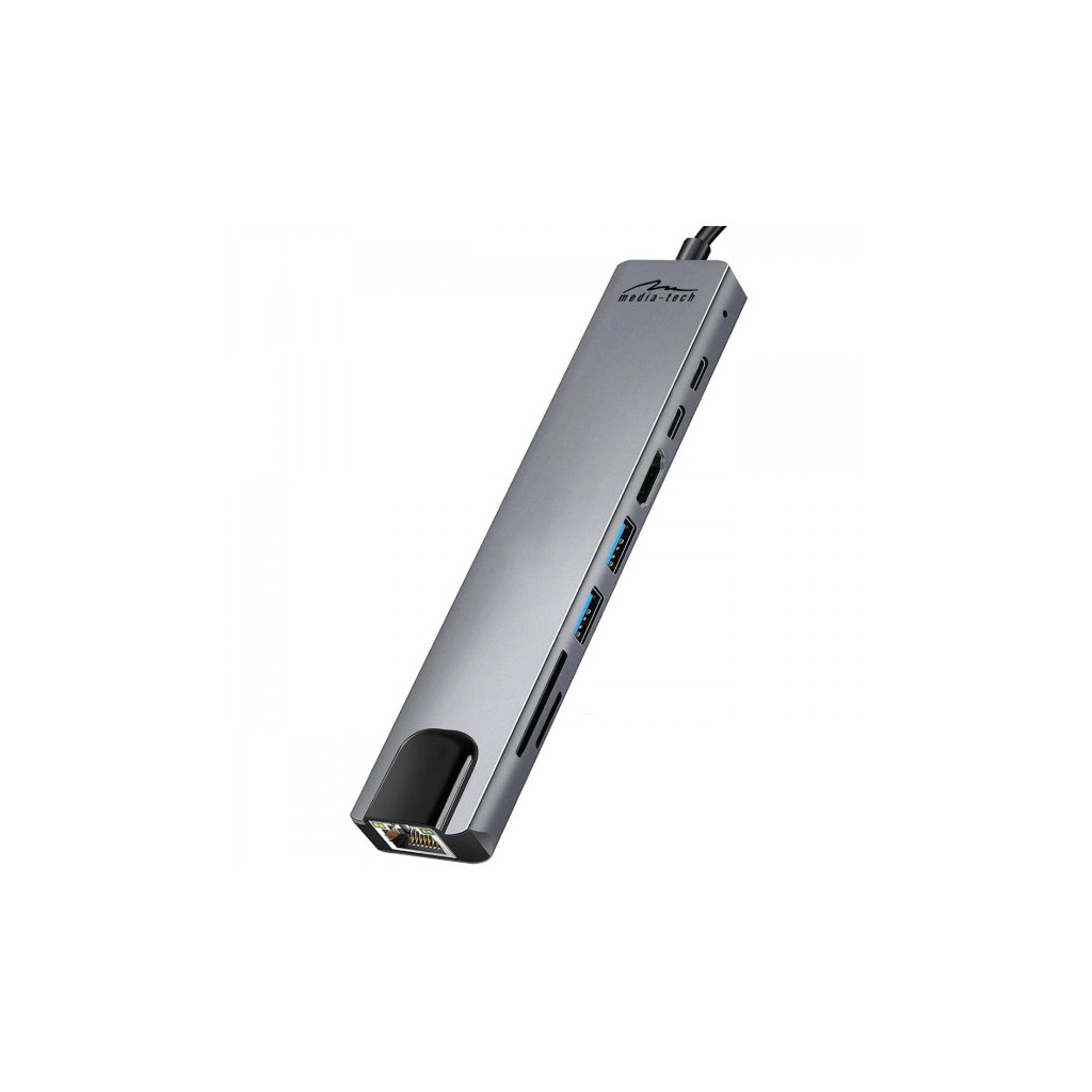 Док-станція USB3.1 Type-C –>HDMI 4K/2xUSB-A/2xUSB-C/RJ45/SD/TF/PD 100W 8 in 1 Media-Tech