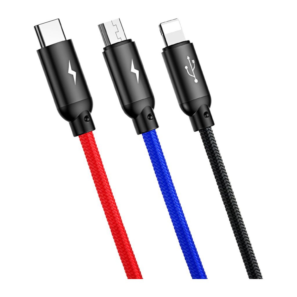 Дата кабель USB 2.0 AM to Lightning + Micro 5P + USB-C 1.2m 5A black Baseus (CAMLT-BSY01)