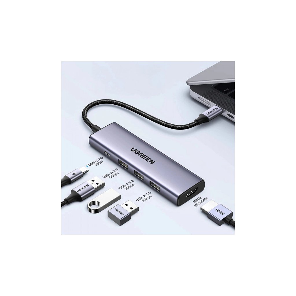 Док-станція USB3.1 Type-C –> HDMI 60Hz/3xUSB-А 3.0/Type-C/PD 100W 5-in-1 CM511 Ugreen