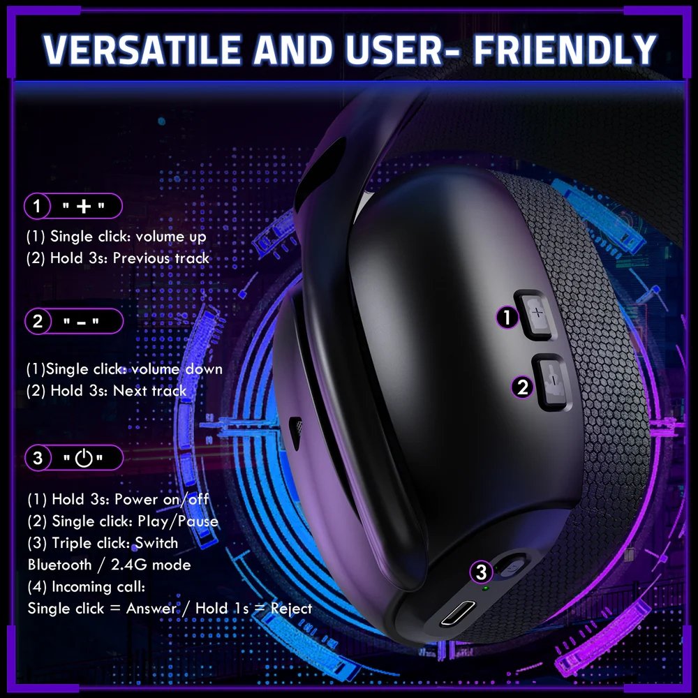 Ігрова гарнітура Attack Shark L80PRO Wireless, 2.4GHz/Bluetooth/3.5mm Black
